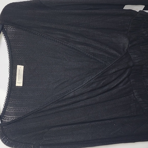 Lucky Brand Pointelle-Trim Surplice Top Jet Black XL New - Picture 9 of 10